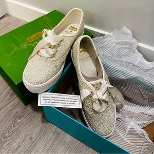 Kate Spade Sparkly White Glitter Platform Keds - Brand New Condition!